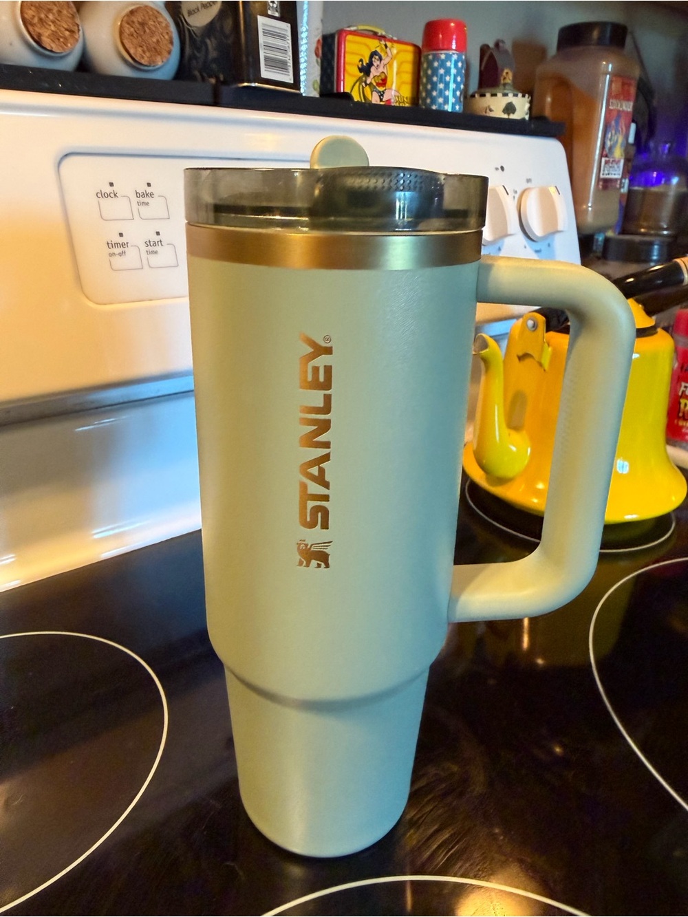 Stanley Sage Green Travel Mug with Handle and Clear Lid